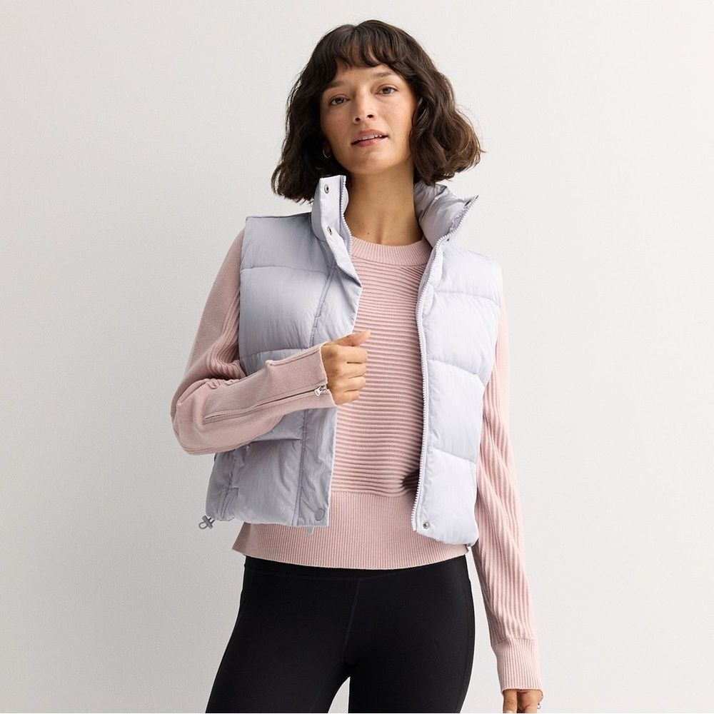 NWT Women's FLX Cropped Puffer Vest Color Gray, Size L